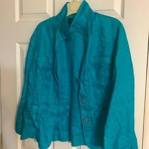 Jones of New York-Turquoise 100% linen jacket.